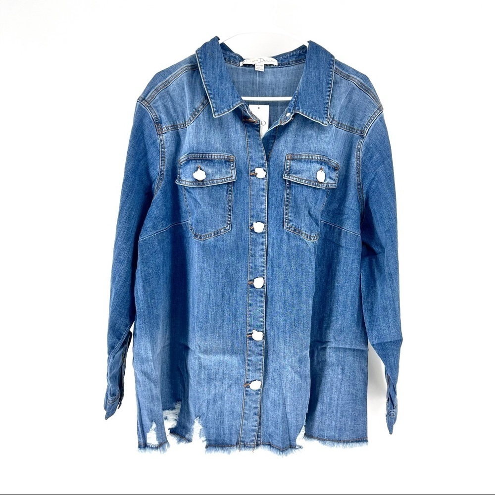 EST 1946 Denim Women's Plus Raw Hem Ripped Jacket w/ Pockets - 18/20